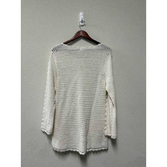Westport 1X White Crochet Mini Sweater Dress Scalloped Boho Chic Vacation Top - Picture 6 of 9